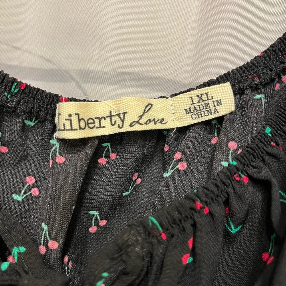 Liberty Love Black Midi Dress Red Cherry Print - Sz. 1X - Picture 2 of 4